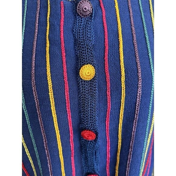 Bedford Fair Lifestyles Blue Striped Colorful Button Up Cardigan Women's Sz L - Picture 8 of 11